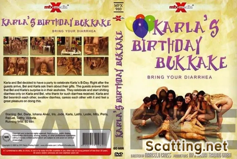 Karla, Bel, Victória, Jade, Perla, Raquel, Latifa, Iohana Alvez, Iris, Darla, Milly, Leslie, Tatthy - Karla's Birthday Bukakke - Bring Your Diarrhea (Orgy, All Girls) MFX Media [DVDRip]