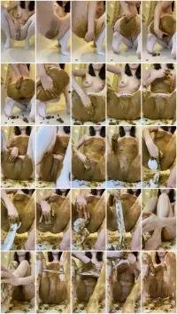 p00girl - I poop, tear, put white pantyhose into my pussy and rub shit all over my body (Solo, Big Pile) Defecation [UltraHD 2K] Screenshot 1