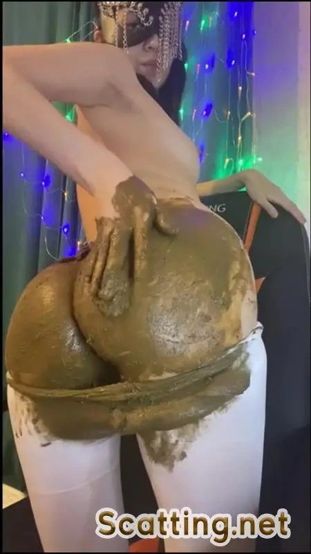 p00girl - A bunch of shit and piss in white nylon, smearing on the ass (Defecation, Solo) Poop [UltraHD 2K]