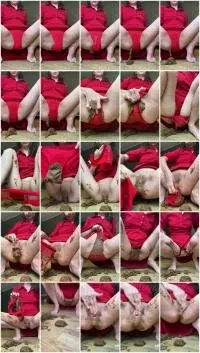 p00girl - I shit in red shorts, I smear my face, I put them in my pussy and ass (Panty, Solo) Panty Scat [UltraHD 2K] Screenshot 1