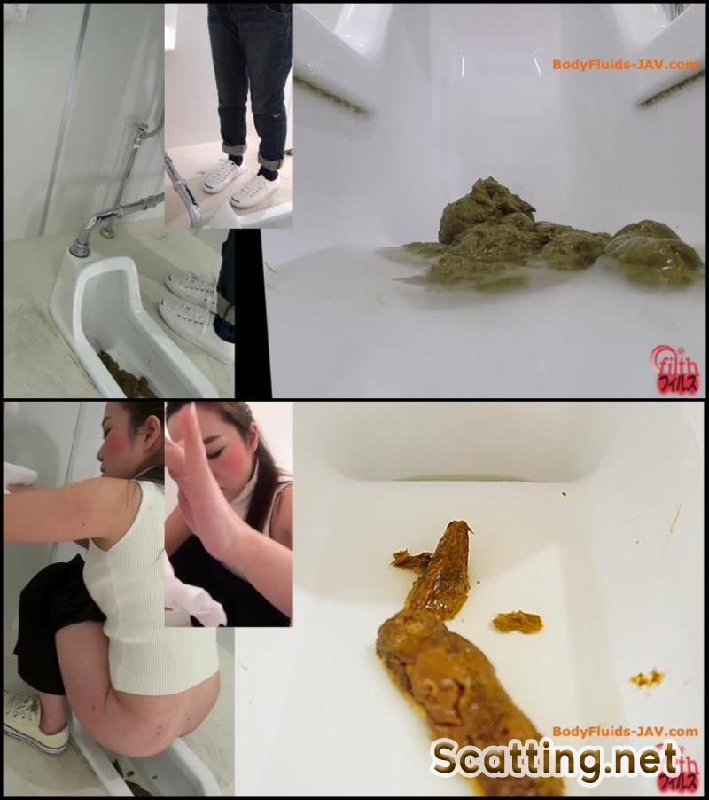 Girls defecates big shit pile in public toilet close-up. BFFF-143 [FullHD 1080p]