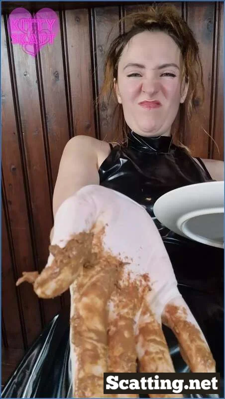 POV Spit Shit Feed Femdom in Latex Kitty Skatt - Scat, Piss ( FullHD 1080p)