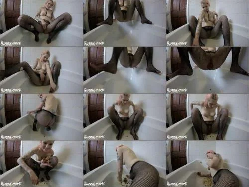 Messy Chick - Pooping Through Fishnets Enema Scat