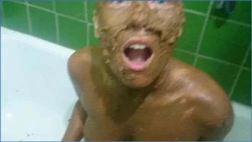 Brown Wife Defecates and Pisses, Smearing Fresh Shit All Over Her Body