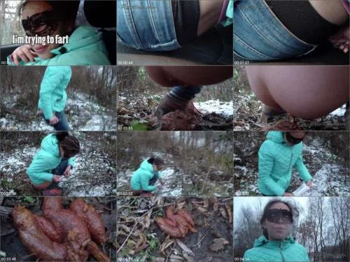 Shit Eating with PooAlina - Alina pooping in autumn forest