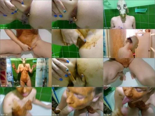 Smearing Shit in a Gas Mask starring Brown Wife Scat Smear