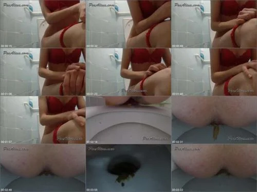 PooAlina Shit Eating - Young lady pooping on toilet in the